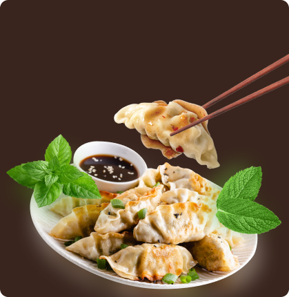 Gyozas tenus avec des baguettes