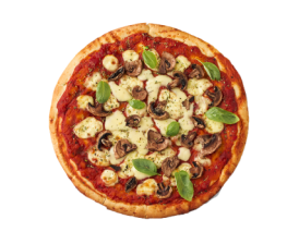 Pizza aux champignons, mozzarella et basilic