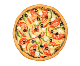 Pizza végétarienne aux tomates, poivrons, olives et feta
