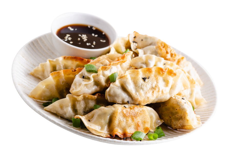 Assiette de gyozas croustillants avec sauce soja
